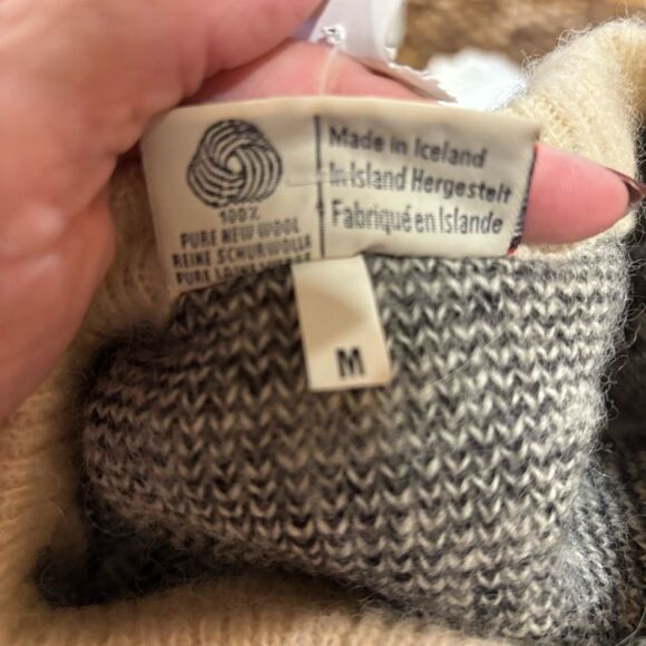 Samband of Iceland Vintage Wool Sweater Grey Black Snowflake Ribbed Trim Men Med - Picture 8 of 9